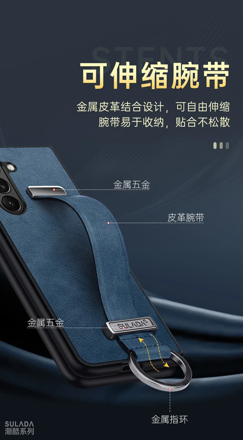 6 Color For Samsung Galaxy Z Fold5 Fold4 Fold3 Fold2 Leather Back Cover Phone Case Bag Finger Holder Kickstand Full Edge Protect