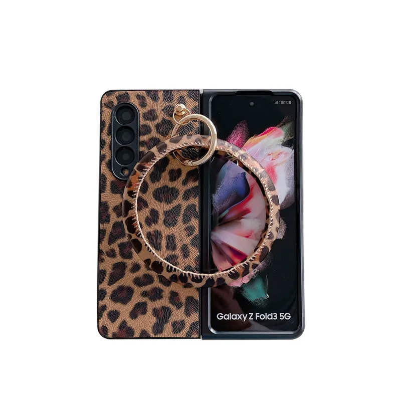 DIY Luxury Leopard Print Bracelet Pearl Strap Leather Case For Samsung Galaxy Z Fold4 Case for Galaxy Z Fold 5 Case Z Fold 3 2 1