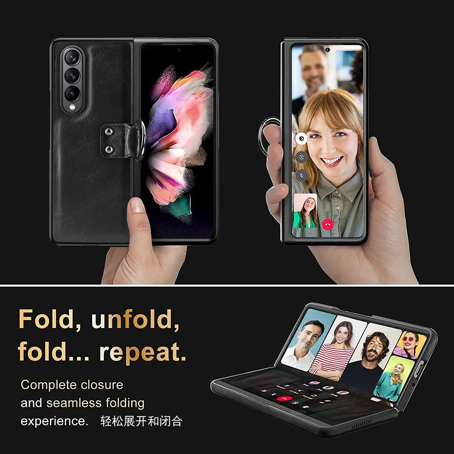 New Men's Business Phone Cases For Samsung ZFold 4 3 Folding ZFold2 Electroplating Leather Case Film Integrated Protective Cover