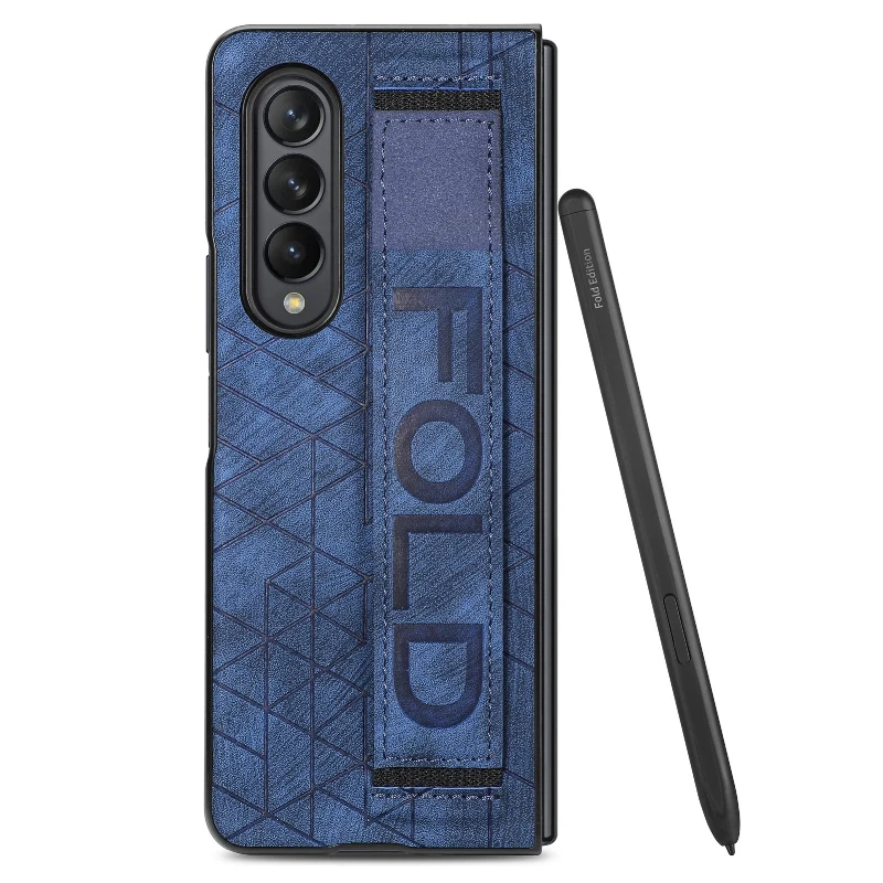 Wrist Strap Phone Case For Samsung Galaxy Z Fold 5 4 3 Phone Cover Shockproof Anti-Drop Back Cover With Pen Holder(Exclude Pen)