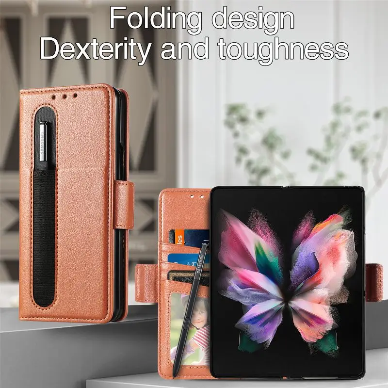 Magnetic Flip Phone Case For Samsung Galaxy Z Fold 5 4 3 Fold Phone Cover Shockproof Phone Cover With Pen Holder(Exclude Pen)