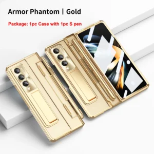 for Samsung Galaxy Z Fold 4 3 5G Case with S Pen Spen Plating Clear Hard Shockproof Flip Hingle Cover Stand Holder Shell Fundas 1