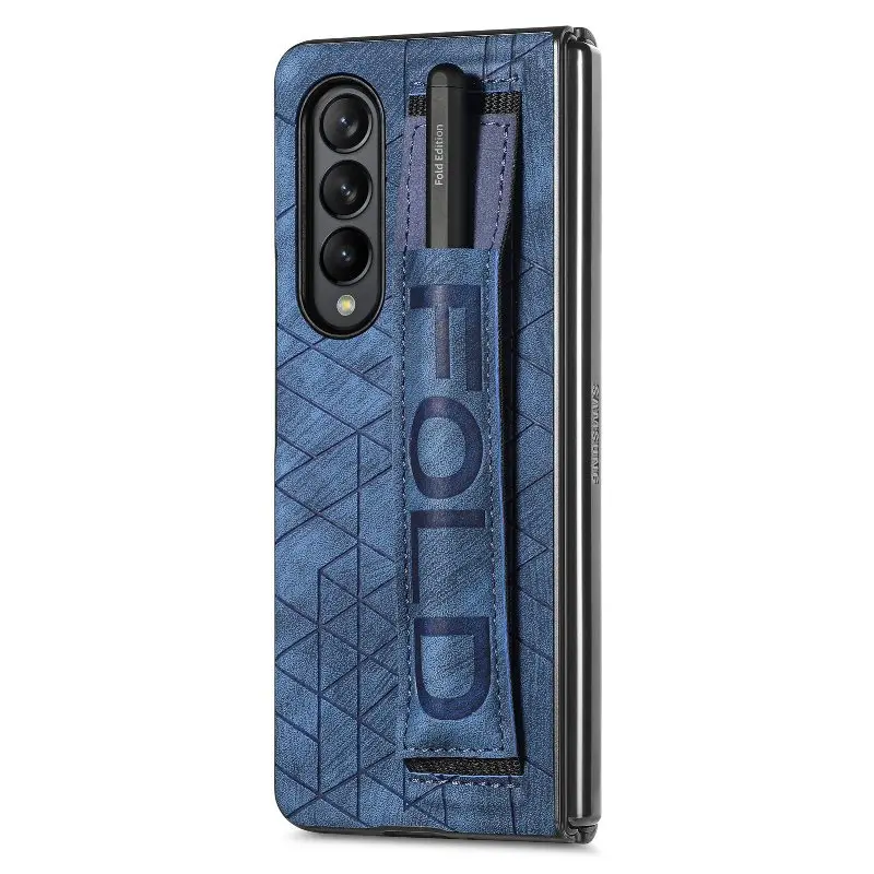 Wrist Strap Phone Case For Samsung Galaxy Z Fold 5 4 3 Phone Cover Shockproof Anti-Drop Back Cover With Pen Holder(Exclude Pen)