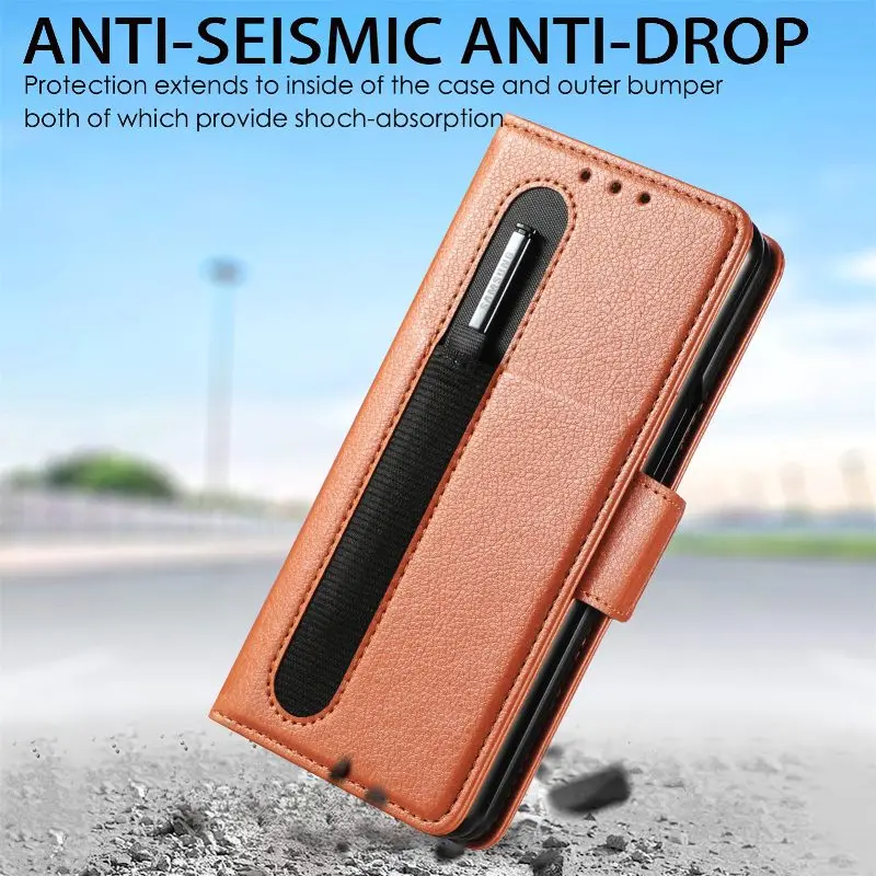 Magnetic Flip Phone Case For Samsung Galaxy Z Fold 5 4 3 Fold Phone Cover Shockproof Phone Cover With Pen Holder(Exclude Pen)