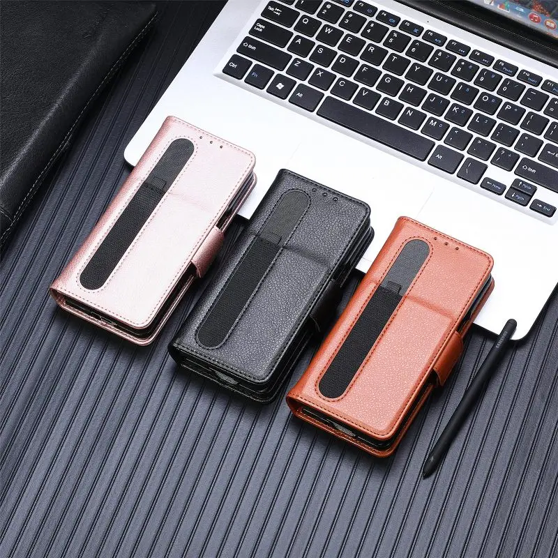 Magnetic Flip Phone Case For Samsung Galaxy Z Fold 5 4 3 Fold Phone Cover Shockproof Phone Cover With Pen Holder(Exclude Pen)