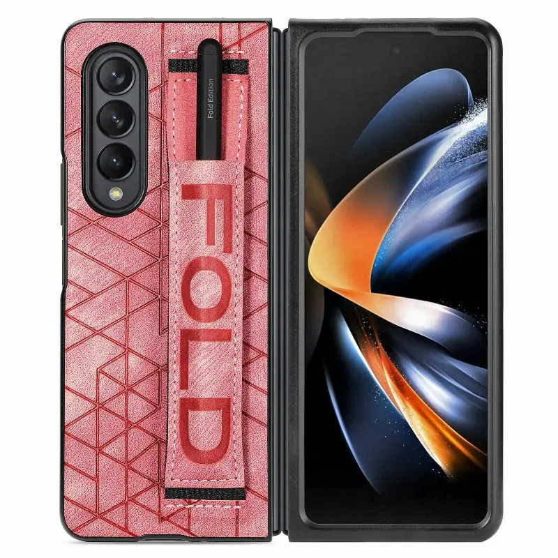 Wrist Strap Phone Case For Samsung Galaxy Z Fold 5 4 3 Phone Cover Shockproof Anti-Drop Back Cover With Pen Holder(Exclude Pen)