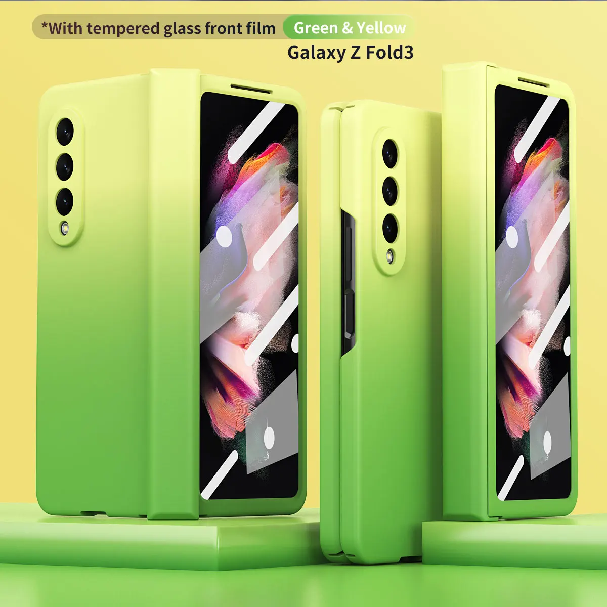 Hinge Gradient Case for Samsung Galaxy Z Fold 4 3 2 Cover with Front Glass Film Full Protective Camera Flip Antifinerprint Shell