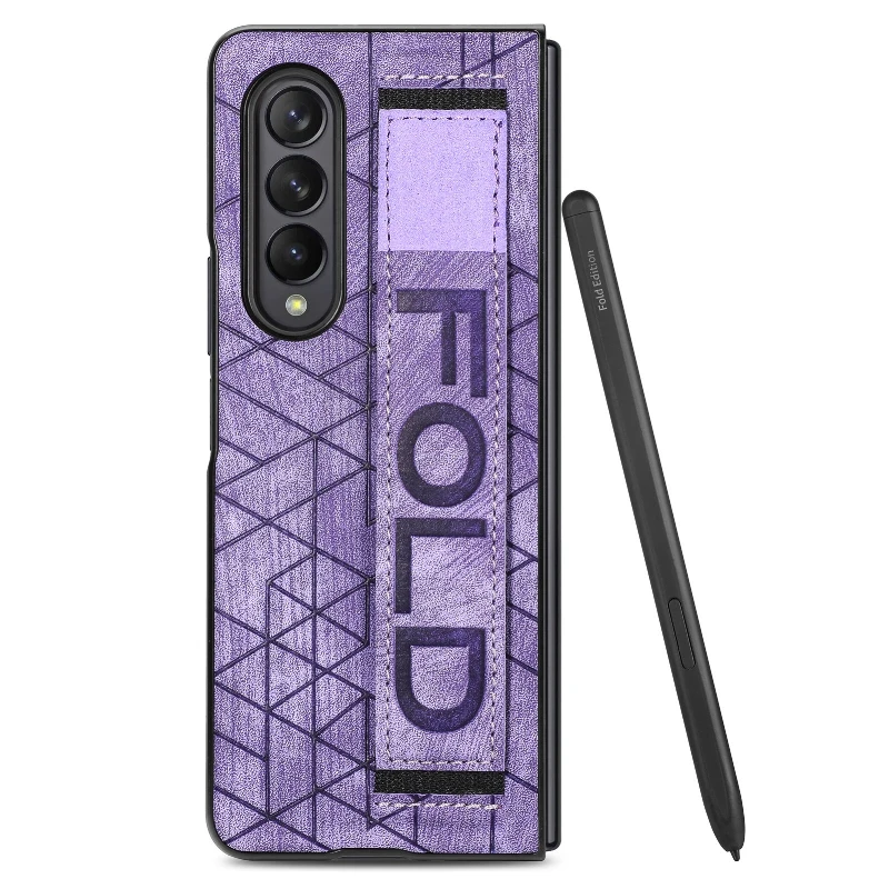 Wrist Strap Phone Case For Samsung Galaxy Z Fold 5 4 3 Phone Cover Shockproof Anti-Drop Back Cover With Pen Holder(Exclude Pen)