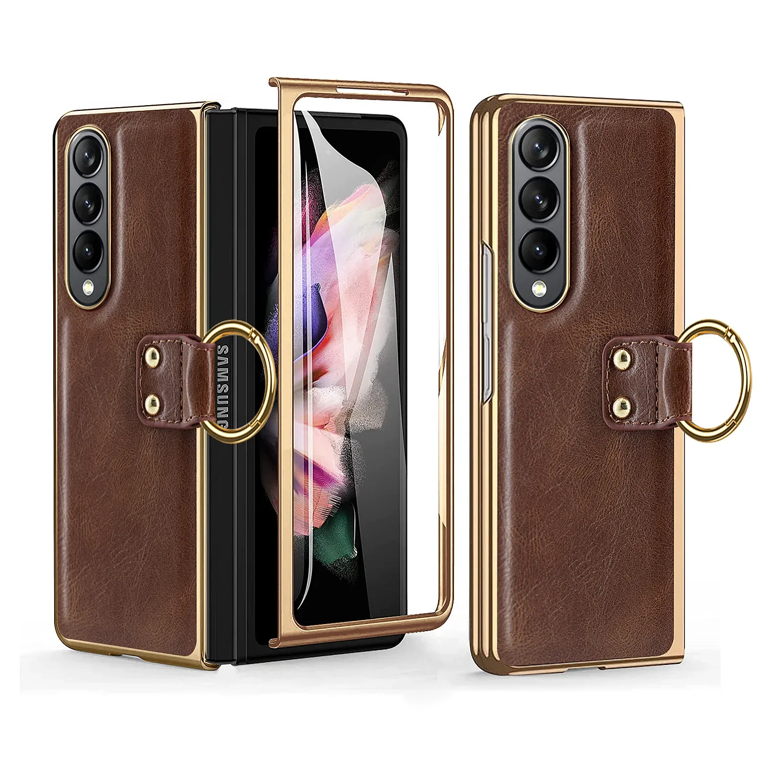 New Men's Business Phone Cases For Samsung ZFold 4 3 Folding ZFold2 Electroplating Leather Case Film Integrated Protective Cover
