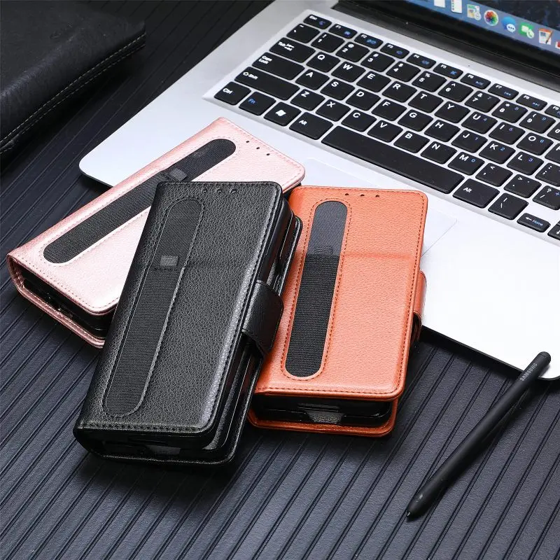 Magnetic Flip Phone Case For Samsung Galaxy Z Fold 5 4 3 Fold Phone Cover Shockproof Phone Cover With Pen Holder(Exclude Pen)