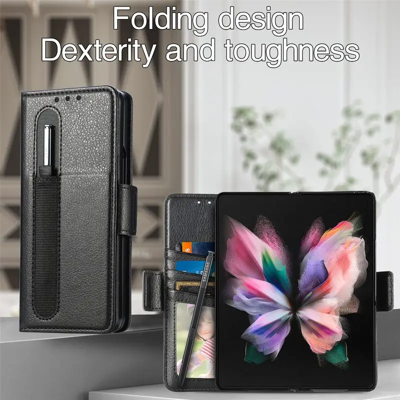 Magnetic Flip Phone Case For Samsung Galaxy Z Fold 5 4 3 Fold Phone Cover Shockproof Phone Cover With Pen Holder(Exclude Pen)