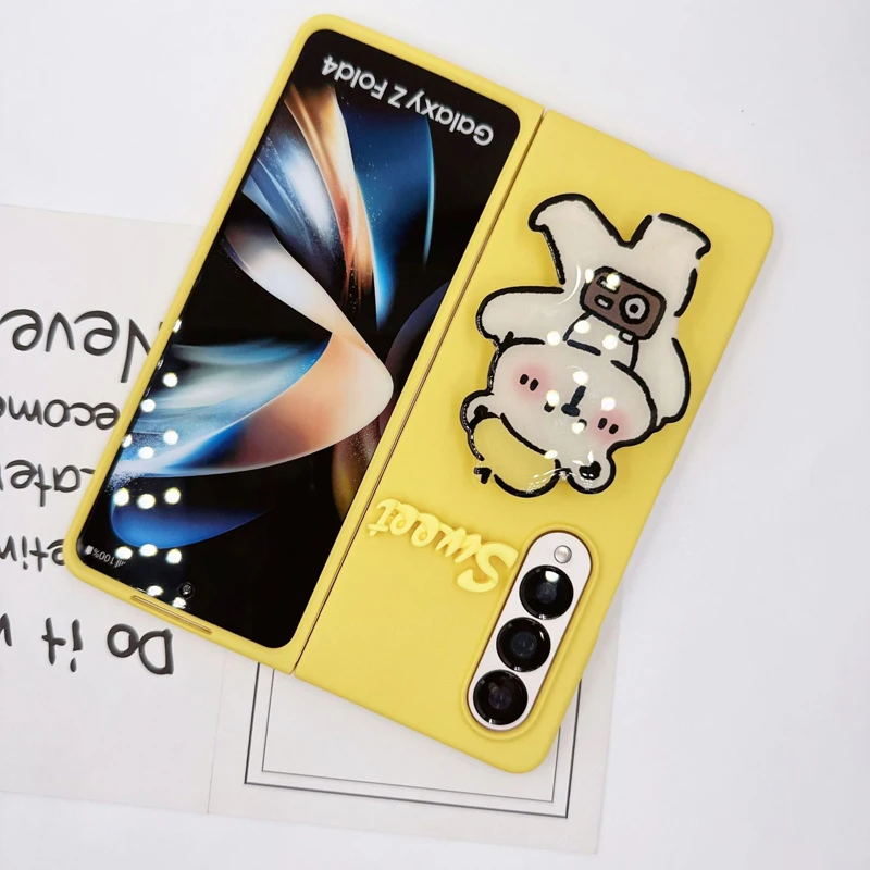 Funda Case for Samsung Galaxy Z Fold4 Z Fold3 Sweet Camera Bear Bracket Shockproof Protetcion Mobile Phone Case Cover Z Fold4