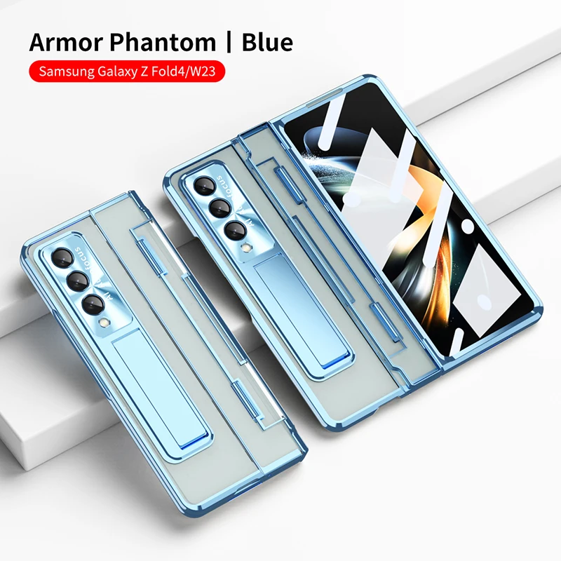 For Samsung Galaxy Z Fold 4 Z Fold 3 Folding Hinge Phantom Transparent Bracket 360° All inclusive Hard Mobile Phone Case Cover
