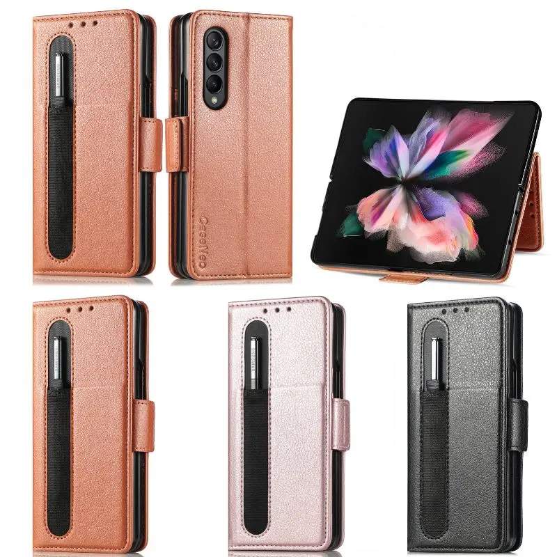 Magnetic Flip Phone Case For Samsung Galaxy Z Fold 5 4 3 Fold Phone Cover Shockproof Phone Cover With Pen Holder(Exclude Pen)