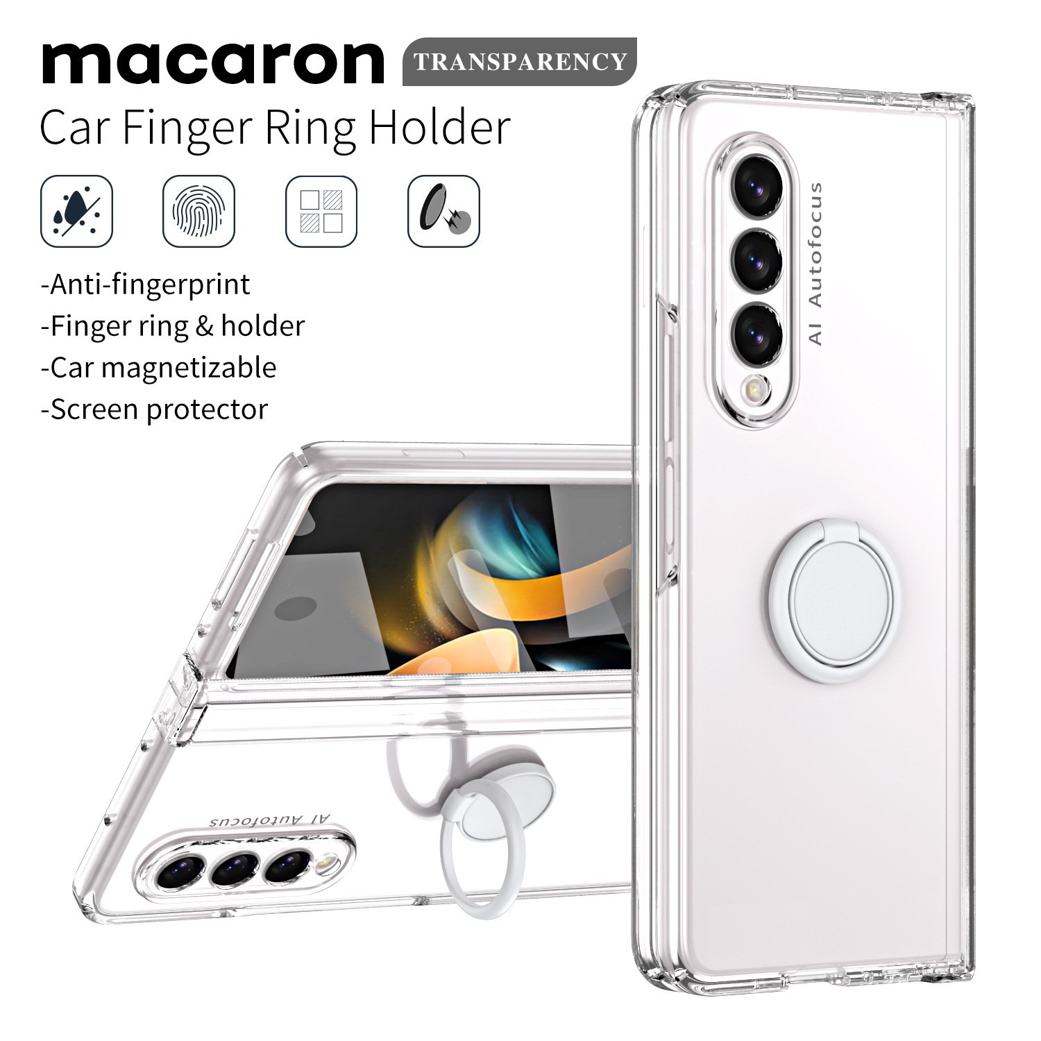 Matte Frosted Car Magnetic with Screen Protector Fashion Phone Case for Samsung Galaxy Z Fold5 Fold4 Fold3 Fold2 Protective Case