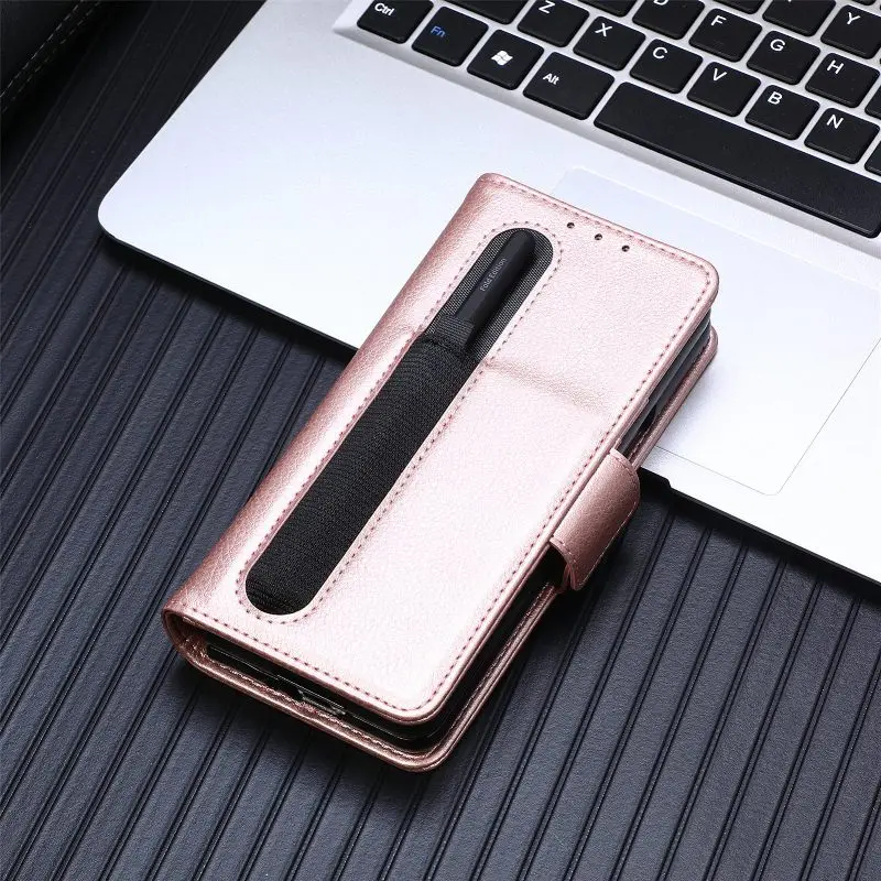 Magnetic Flip Phone Case For Samsung Galaxy Z Fold 5 4 3 Fold Phone Cover Shockproof Phone Cover With Pen Holder(Exclude Pen)