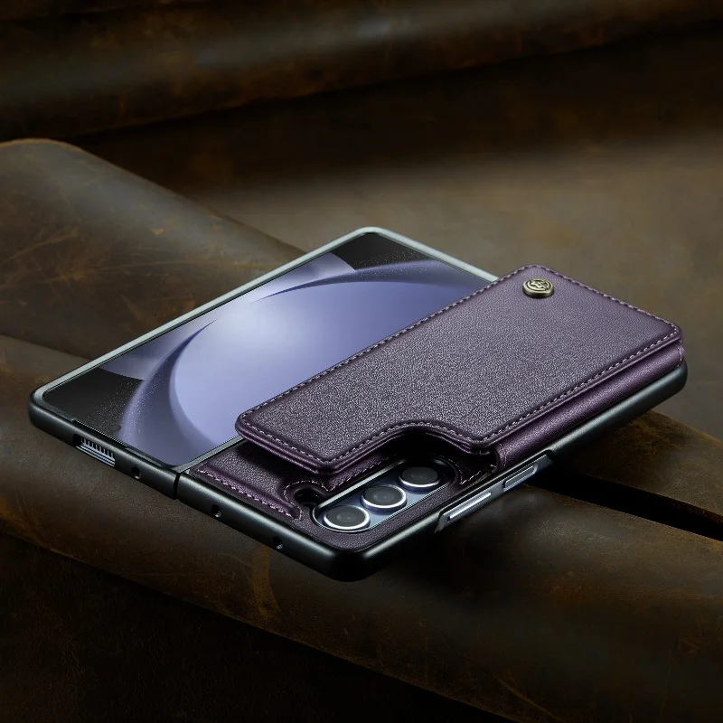 Solid Color Leather Phone Case For Samsung Galaxy Z Fold 5 Z Fold4 Z Fold 3 Magnetic Flip Case Wallet Card Phone Cover