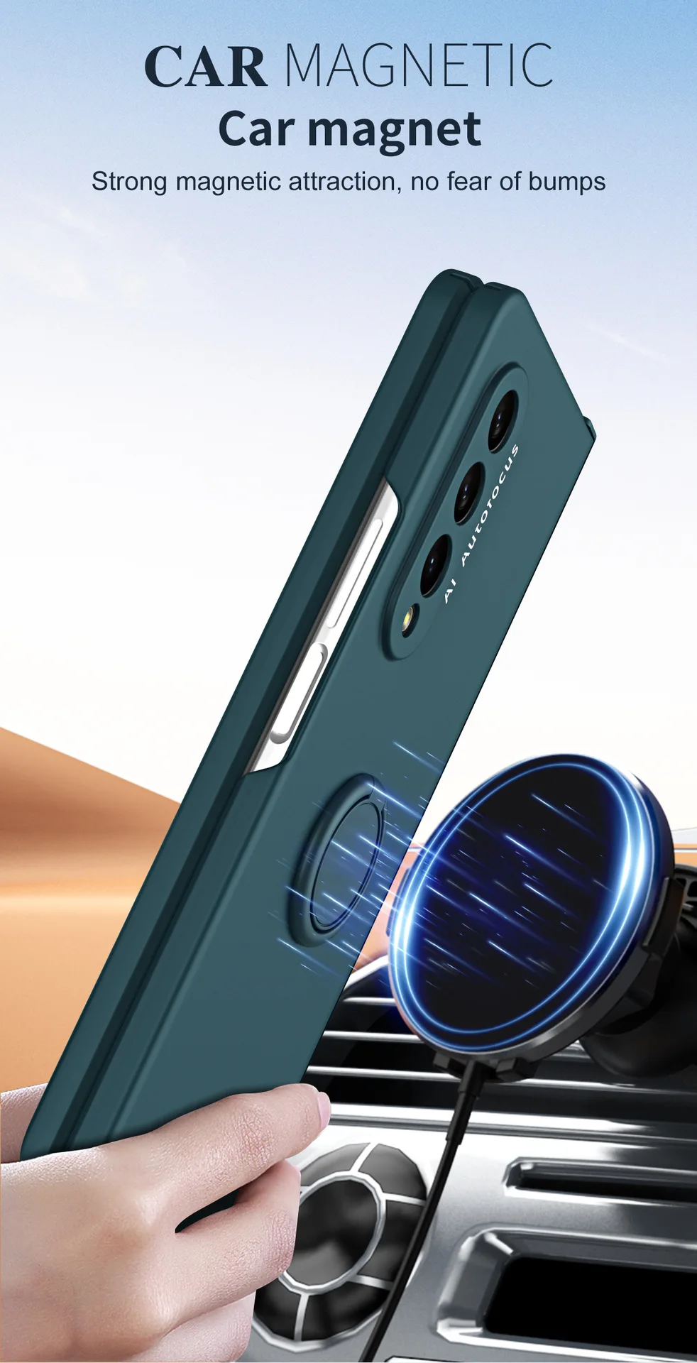 Matte Frosted Car Magnetic with Screen Protector Fashion Phone Case for Samsung Galaxy Z Fold5 Fold4 Fold3 Fold2 Protective Case