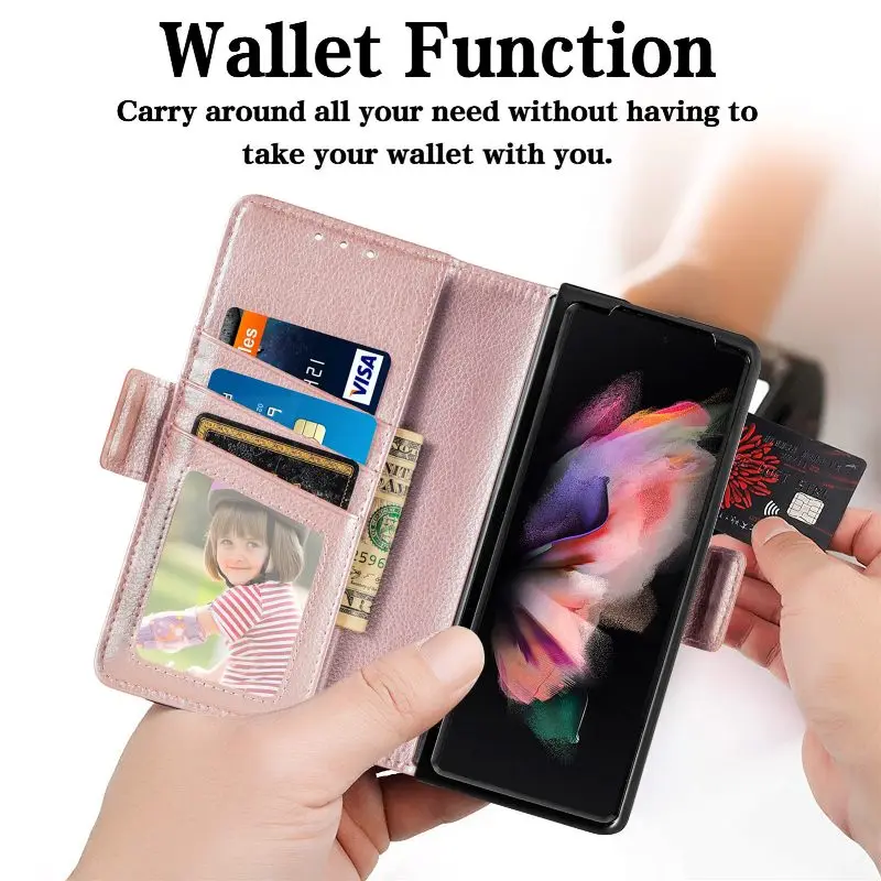 Magnetic Flip Phone Case For Samsung Galaxy Z Fold 5 4 3 Fold Phone Cover Shockproof Phone Cover With Pen Holder(Exclude Pen)