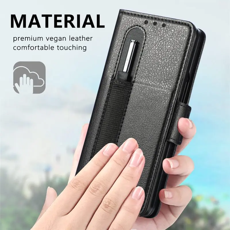 Magnetic Flip Phone Case For Samsung Galaxy Z Fold 5 4 3 Fold Phone Cover Shockproof Phone Cover With Pen Holder(Exclude Pen)