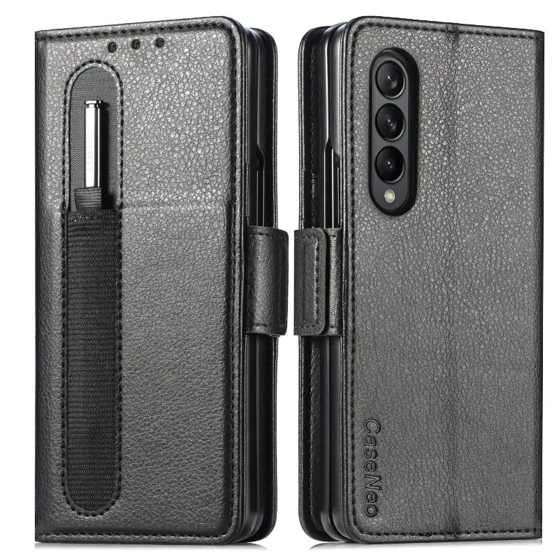 Magnetic Flip Phone Case For Samsung Galaxy Z Fold 5 4 3 Fold Phone Cover Shockproof Phone Cover With Pen Holder(Exclude Pen)