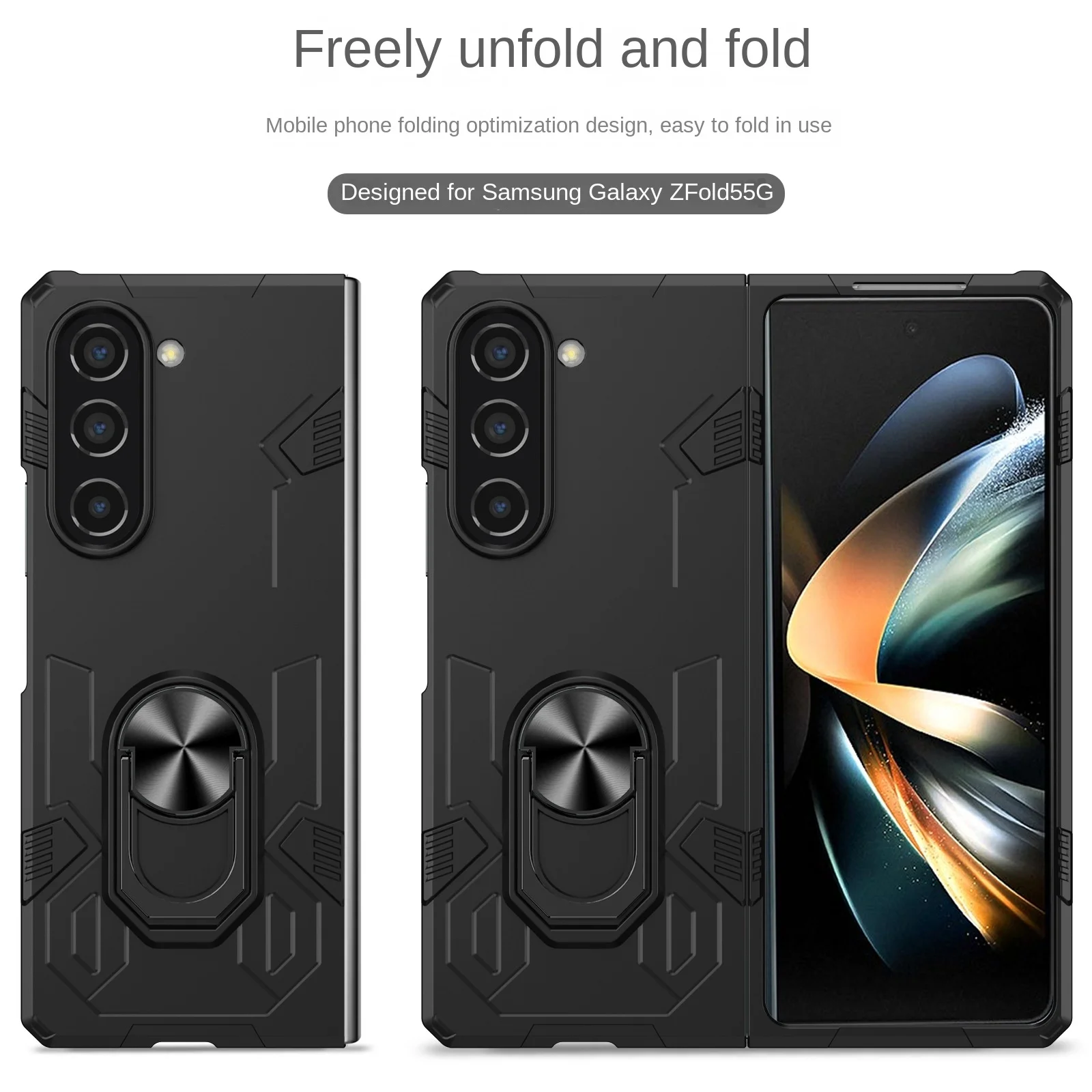Ring Bracket Phone Case for Samsung Galaxy Z Fold 5 4 3 Fold5 Fold4 Fold3 Magnetic Plastic Fall Prevention Cover