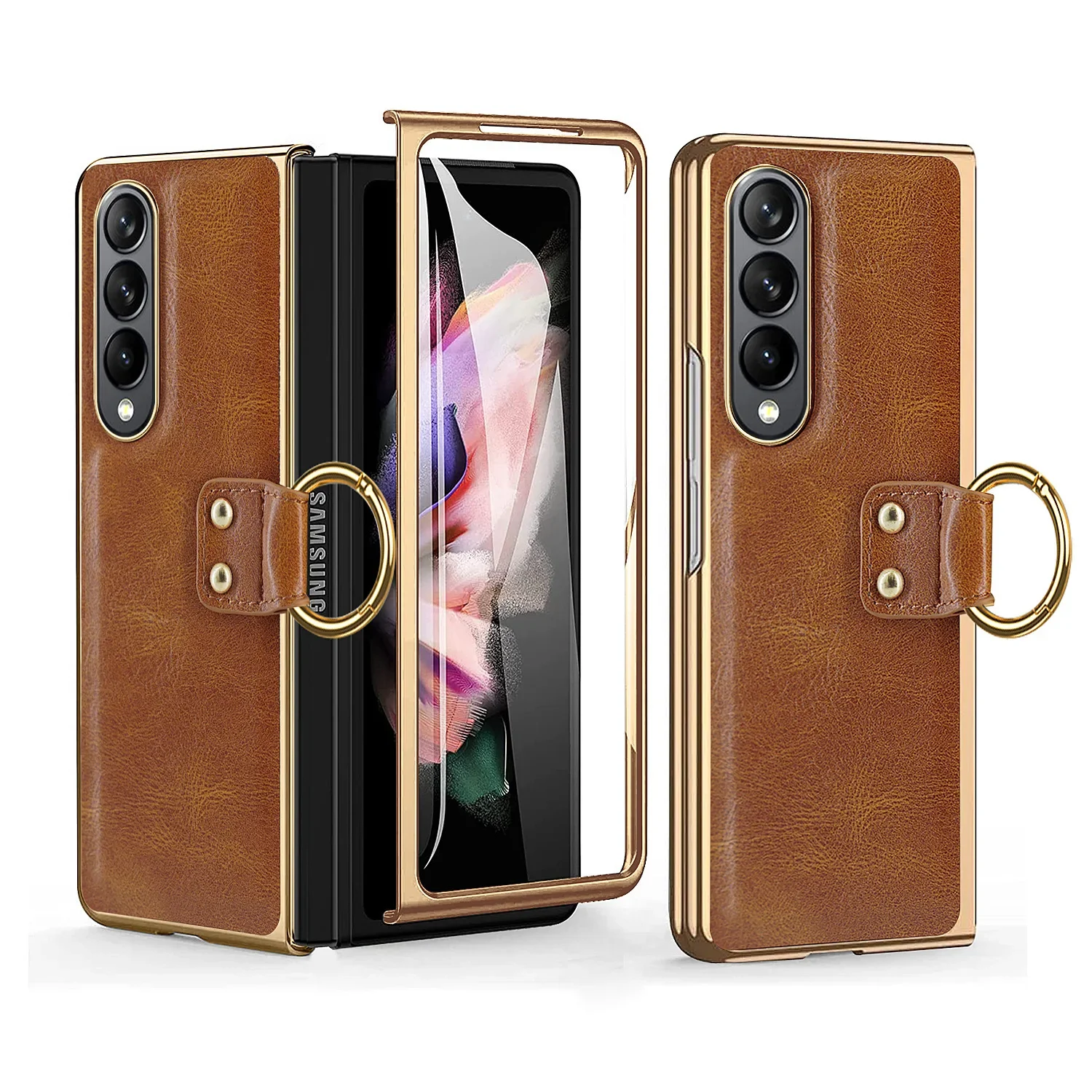 New Men's Business Phone Cases For Samsung ZFold 4 3 Folding ZFold2 Electroplating Leather Case Film Integrated Protective Cover