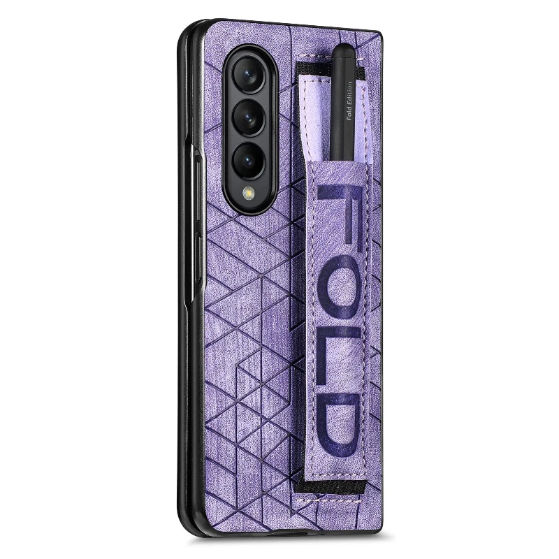 Wrist Strap Phone Case For Samsung Galaxy Z Fold 5 4 3 Phone Cover Shockproof Anti-Drop Back Cover With Pen Holder(Exclude Pen)