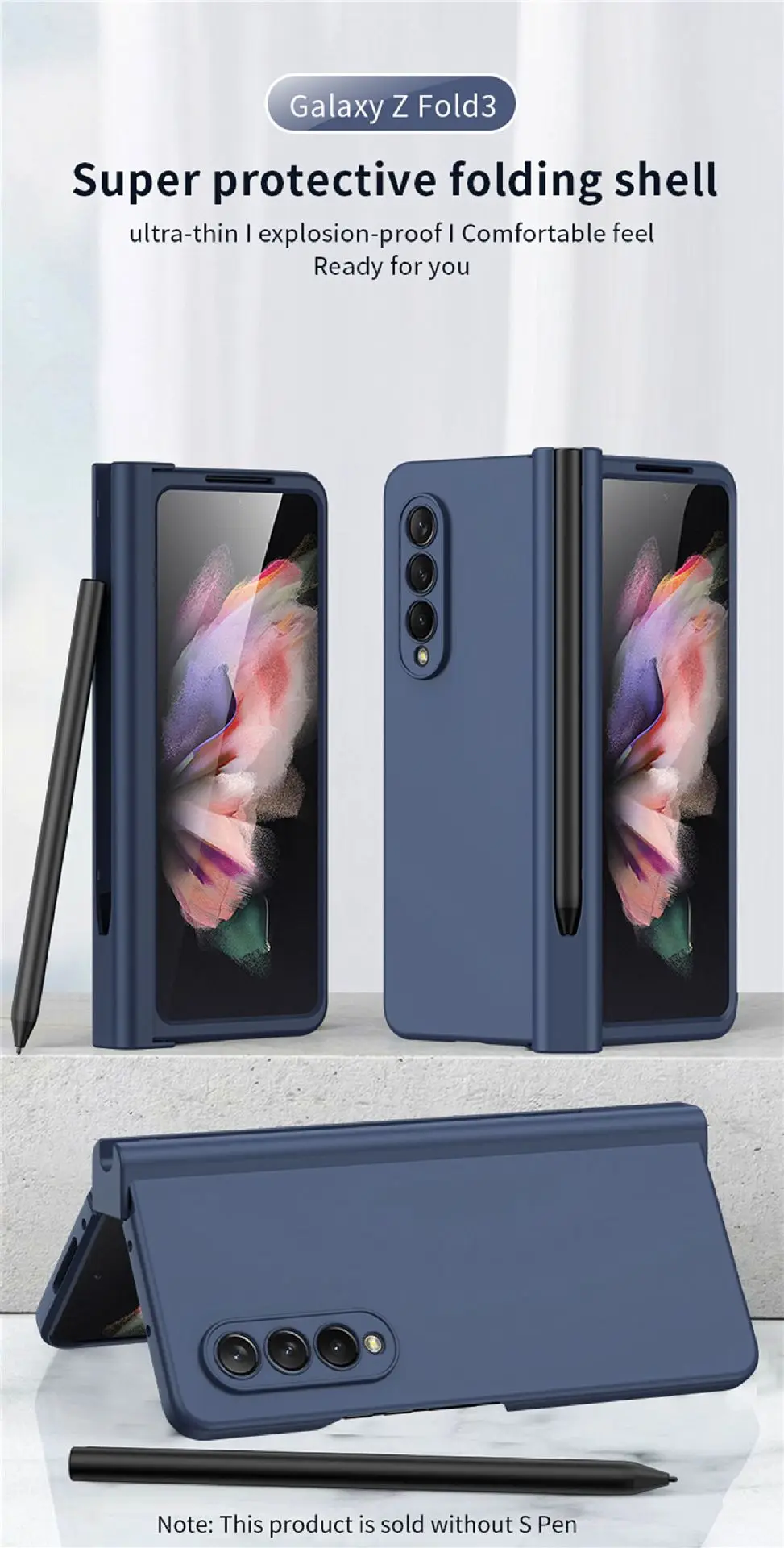 for Samsung Galaxy Z Fold 5 4 3 Phone Case 360° Liquid Matte Plain Color Pen Holder Cover Fine Hole Shell Antifall NonSlip Funda