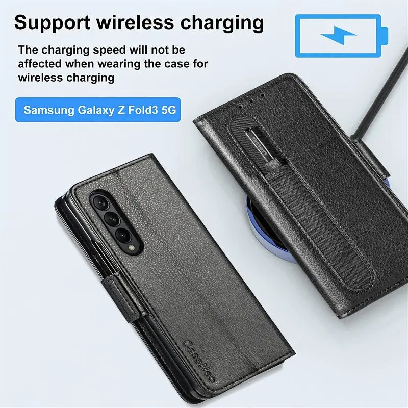 Magnetic Flip Phone Case For Samsung Galaxy Z Fold 5 4 3 Fold Phone Cover Shockproof Phone Cover With Pen Holder(Exclude Pen)