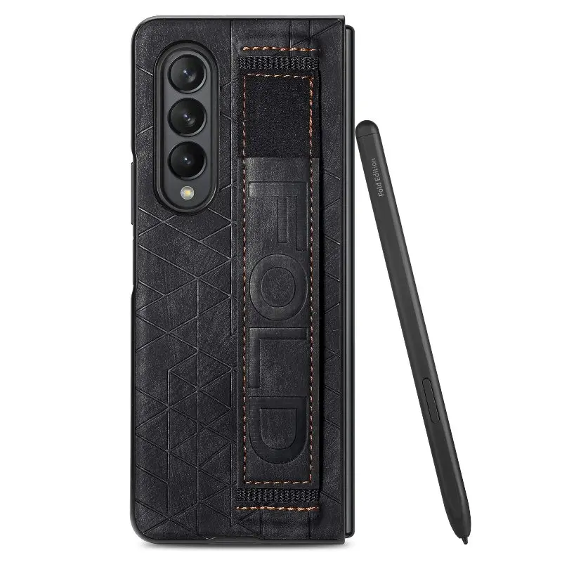 Wrist Strap Phone Case For Samsung Galaxy Z Fold 5 4 3 Phone Cover Shockproof Anti-Drop Back Cover With Pen Holder(Exclude Pen)