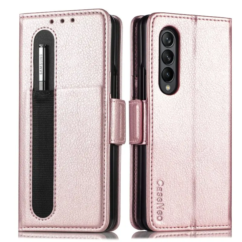Magnetic Flip Phone Case For Samsung Galaxy Z Fold 5 4 3 Fold Phone Cover Shockproof Phone Cover With Pen Holder(Exclude Pen)