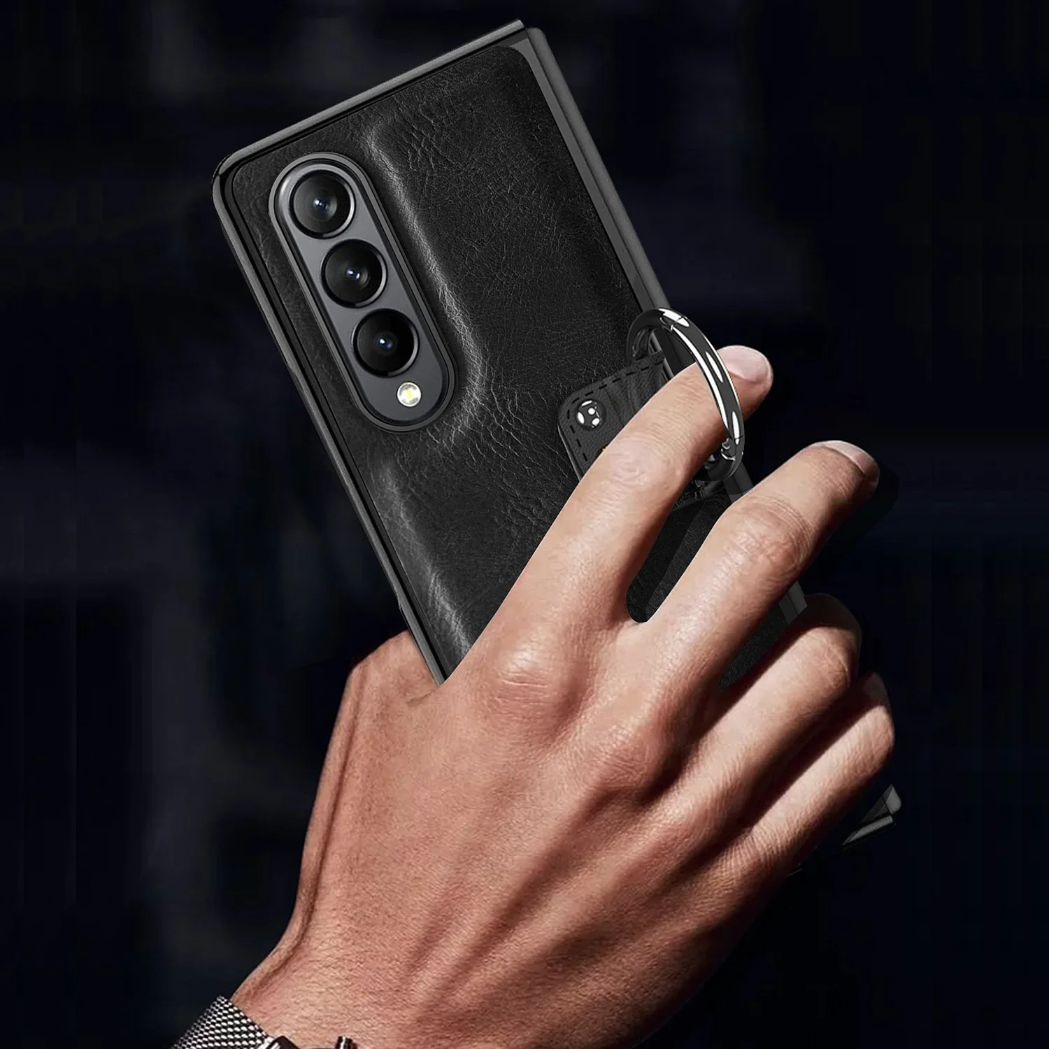 New Men's Business Phone Cases For Samsung ZFold 4 3 Folding ZFold2 Electroplating Leather Case Film Integrated Protective Cover