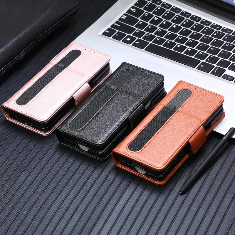 Magnetic Flip Phone Case For Samsung Galaxy Z Fold 5 4 3 Fold Phone Cover Shockproof Phone Cover With Pen Holder(Exclude Pen)