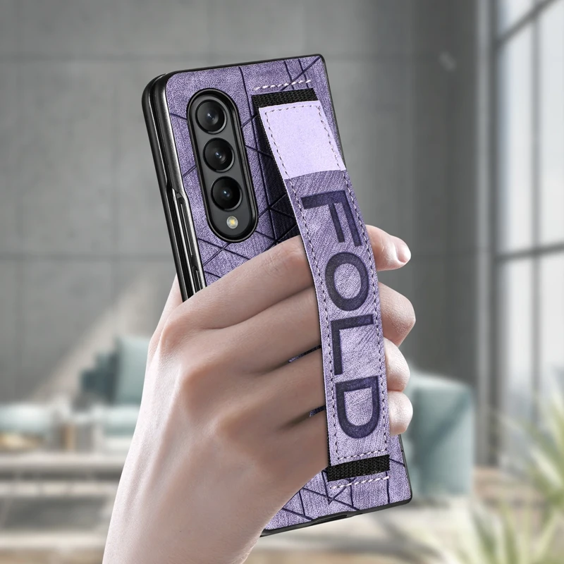 Wrist Strap Phone Case For Samsung Galaxy Z Fold 5 4 3 Phone Cover Shockproof Anti-Drop Back Cover With Pen Holder(Exclude Pen)