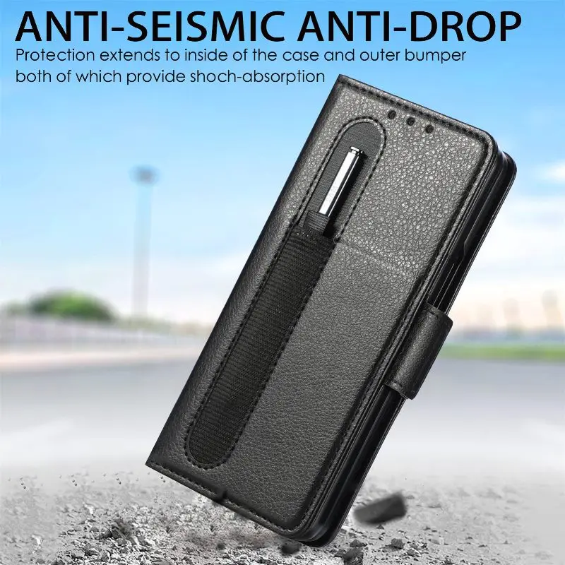 Magnetic Flip Phone Case For Samsung Galaxy Z Fold 5 4 3 Fold Phone Cover Shockproof Phone Cover With Pen Holder(Exclude Pen)