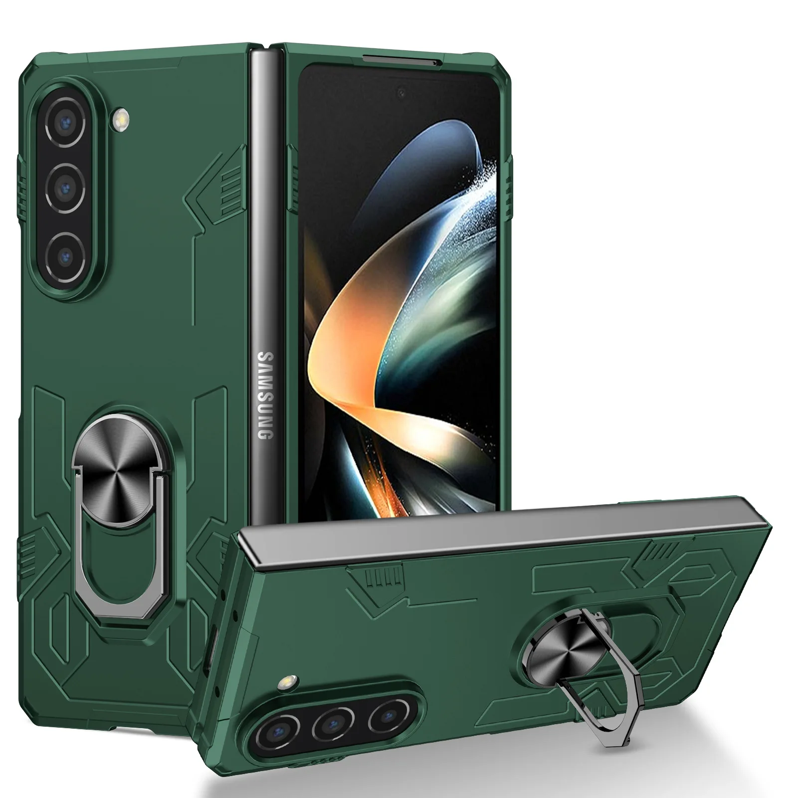 Ring Bracket Phone Case for Samsung Galaxy Z Fold 5 4 3 Fold5 Fold4 Fold3 Magnetic Plastic Fall Prevention Cover