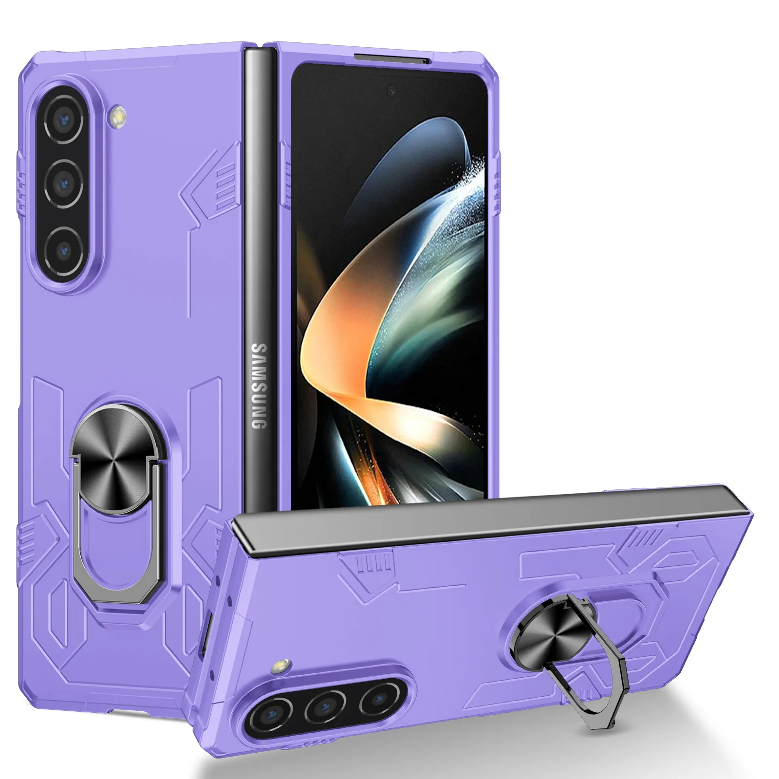 Ring Bracket Phone Case for Samsung Galaxy Z Fold 5 4 3 Fold5 Fold4 Fold3 Magnetic Plastic Fall Prevention Cover