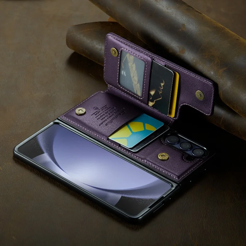 Solid Color Leather Phone Case For Samsung Galaxy Z Fold 5 Z Fold4 Z Fold 3 Magnetic Flip Case Wallet Card Phone Cover