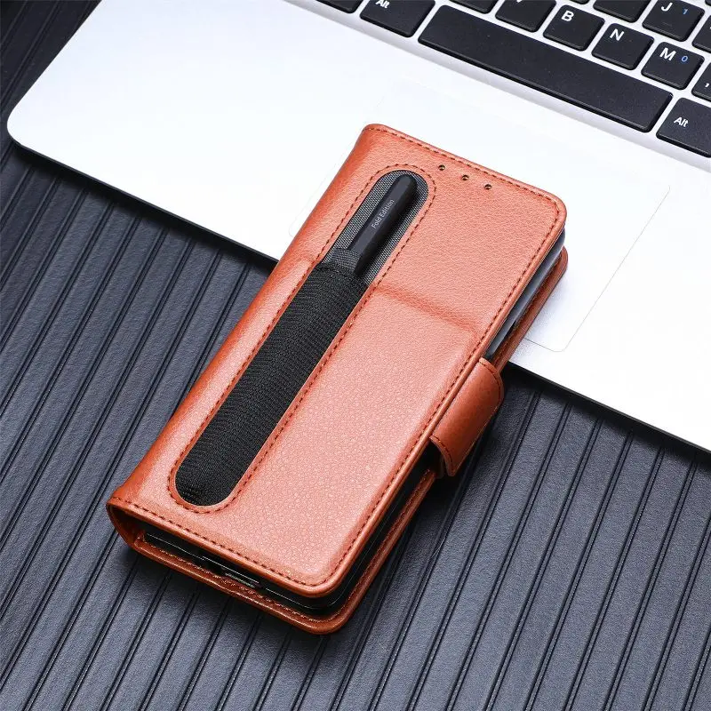 Magnetic Flip Phone Case For Samsung Galaxy Z Fold 5 4 3 Fold Phone Cover Shockproof Phone Cover With Pen Holder(Exclude Pen)