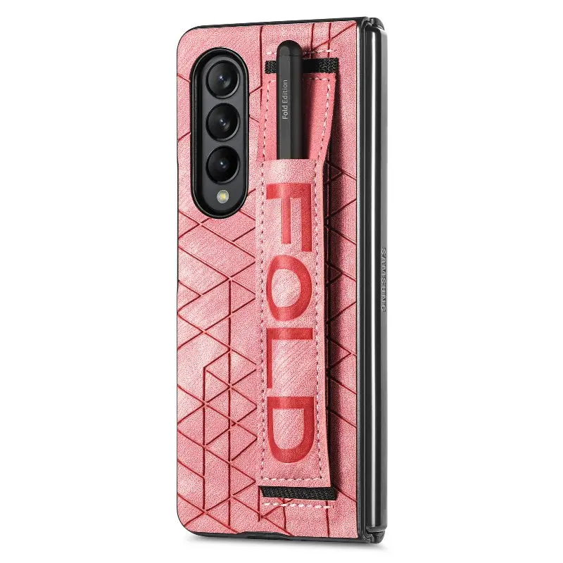 Wrist Strap Phone Case For Samsung Galaxy Z Fold 5 4 3 Phone Cover Shockproof Anti-Drop Back Cover With Pen Holder(Exclude Pen)