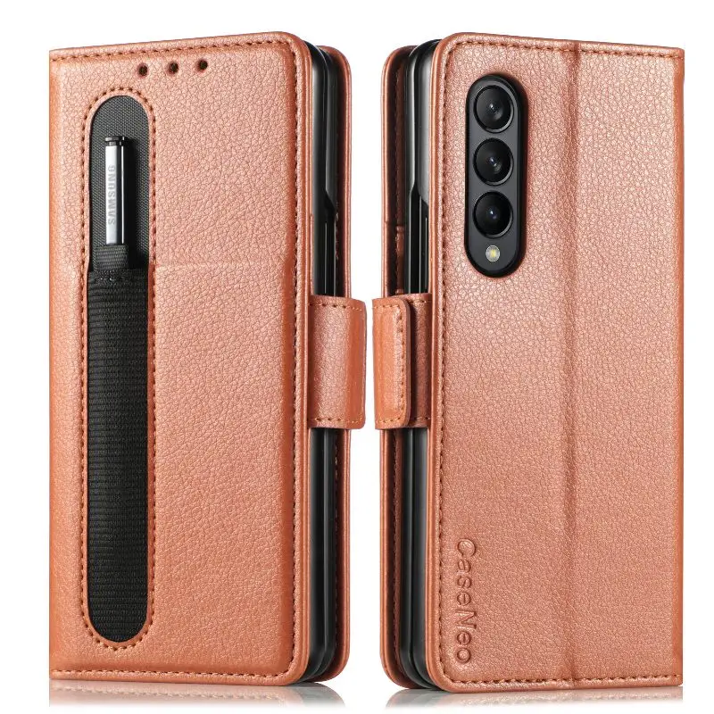 Magnetic Flip Phone Case For Samsung Galaxy Z Fold 5 4 3 Fold Phone Cover Shockproof Phone Cover With Pen Holder(Exclude Pen)