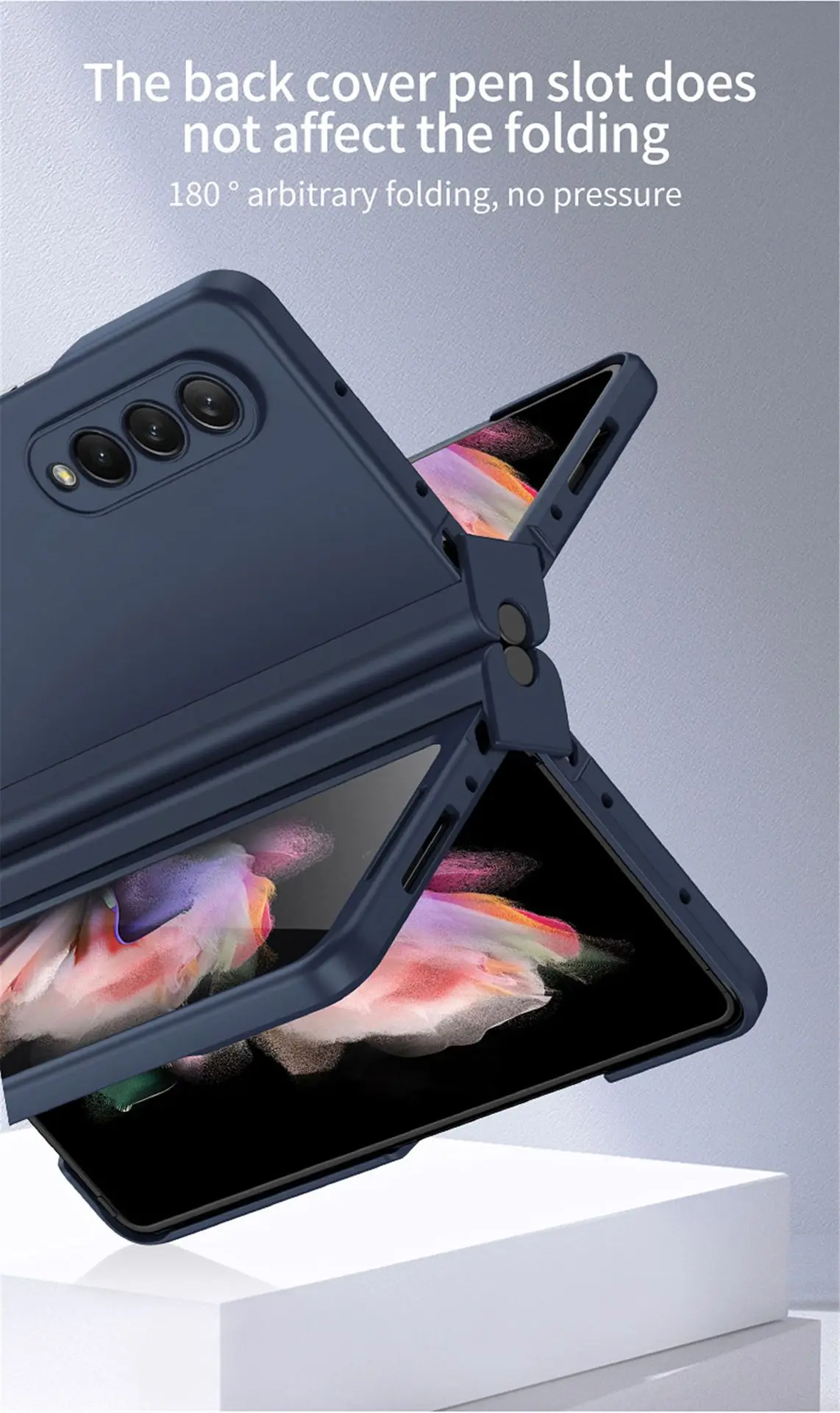 for Samsung Galaxy Z Fold 5 4 3 Phone Case 360° Liquid Matte Plain Color Pen Holder Cover Fine Hole Shell Antifall NonSlip Funda