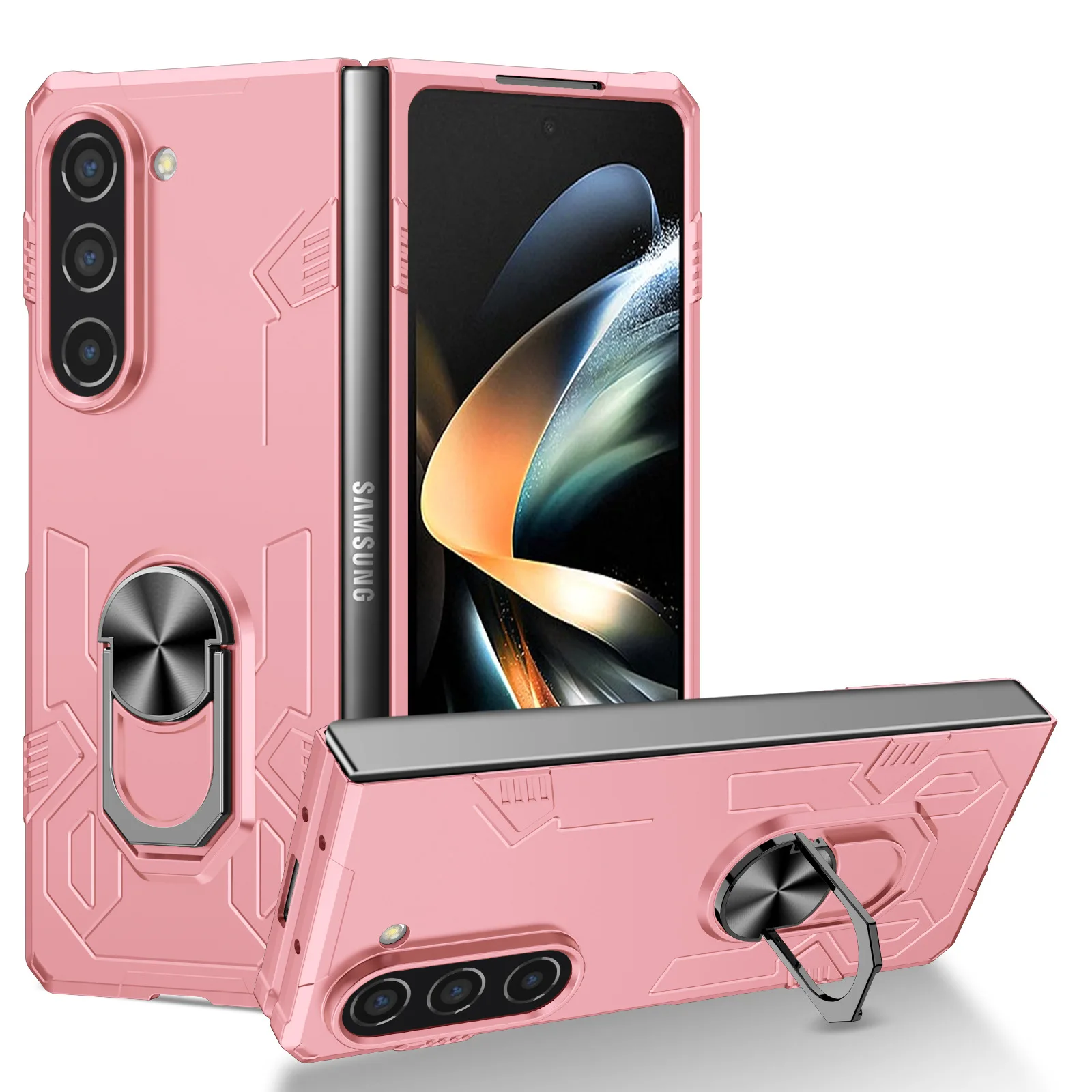Ring Bracket Phone Case for Samsung Galaxy Z Fold 5 4 3 Fold5 Fold4 Fold3 Magnetic Plastic Fall Prevention Cover