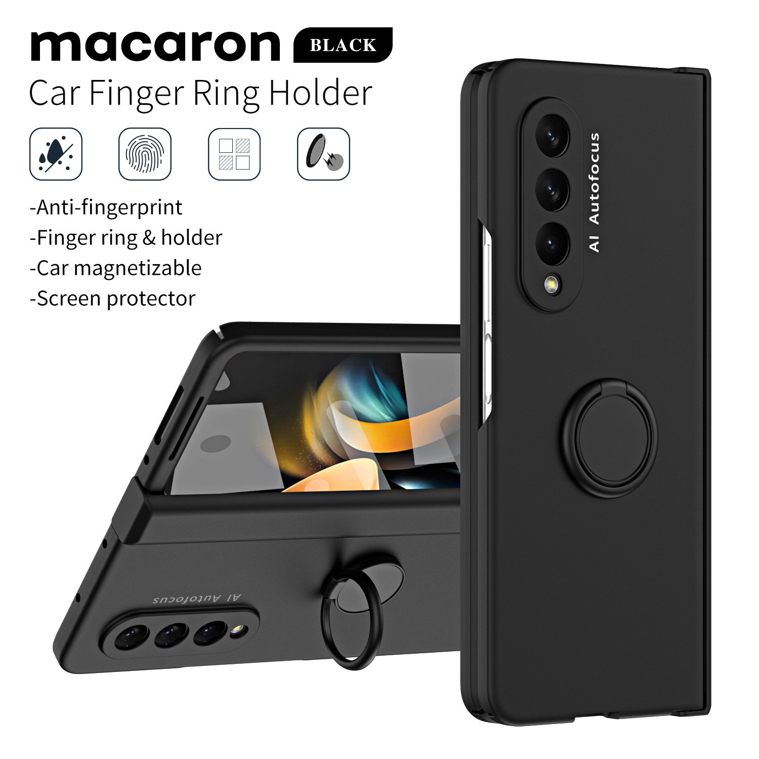 Matte Frosted Car Magnetic with Screen Protector Fashion Phone Case for Samsung Galaxy Z Fold5 Fold4 Fold3 Fold2 Protective Case