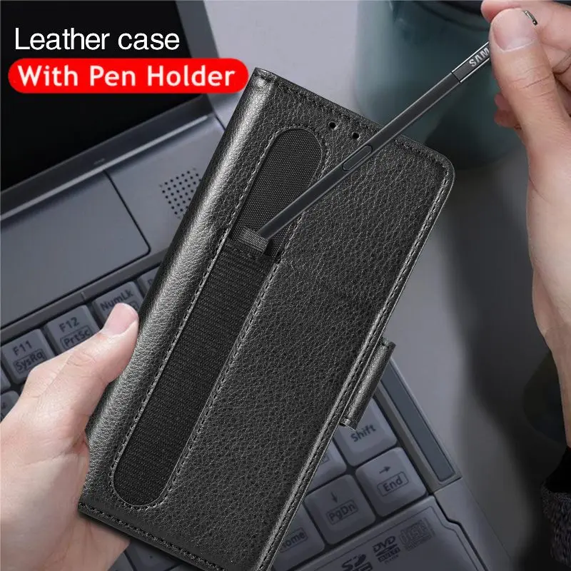 Magnetic Flip Phone Case For Samsung Galaxy Z Fold 5 4 3 Fold Phone Cover Shockproof Phone Cover With Pen Holder(Exclude Pen)