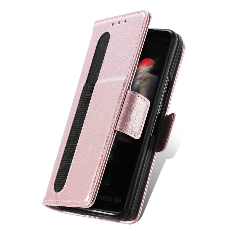 Magnetic Flip Phone Case For Samsung Galaxy Z Fold 5 4 3 Fold Phone Cover Shockproof Phone Cover With Pen Holder(Exclude Pen)