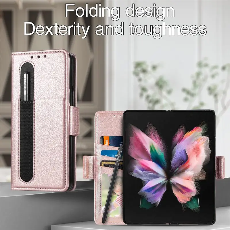 Magnetic Flip Phone Case For Samsung Galaxy Z Fold 5 4 3 Fold Phone Cover Shockproof Phone Cover With Pen Holder(Exclude Pen)