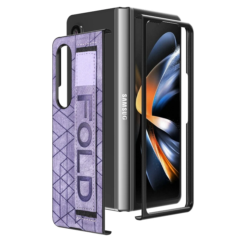 Wrist Strap Phone Case For Samsung Galaxy Z Fold 5 4 3 Phone Cover Shockproof Anti-Drop Back Cover With Pen Holder(Exclude Pen)