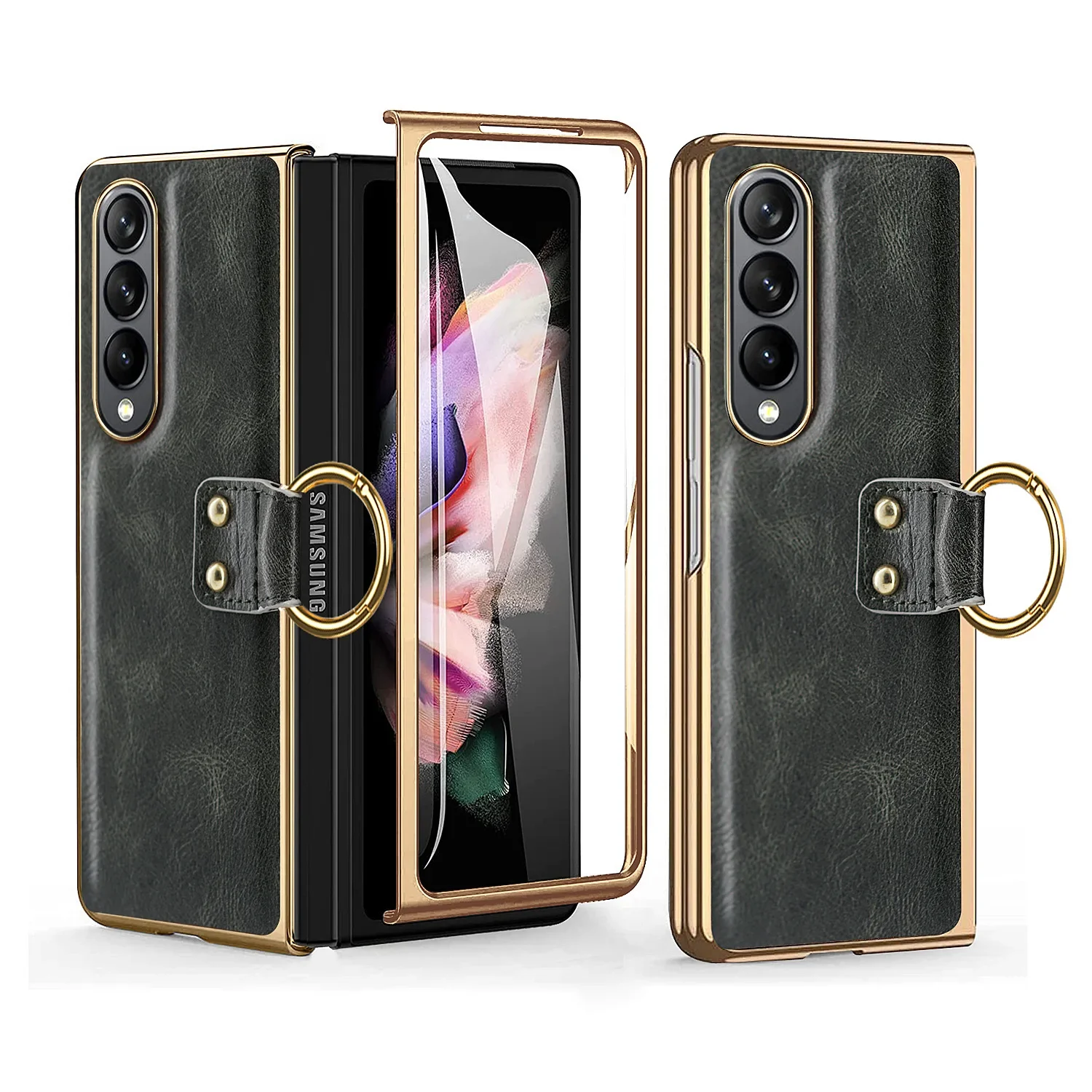 New Men's Business Phone Cases For Samsung ZFold 4 3 Folding ZFold2 Electroplating Leather Case Film Integrated Protective Cover